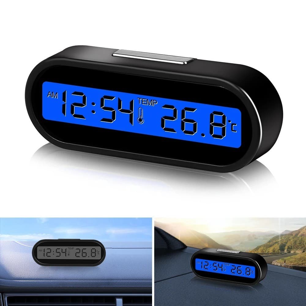 Relógio Eletrônico Para Carro Mini De Tempo Termômetro 2 Em 1 Relógios De Painel Automático Luminoso Preto Display Digital Acessórios De Estilo