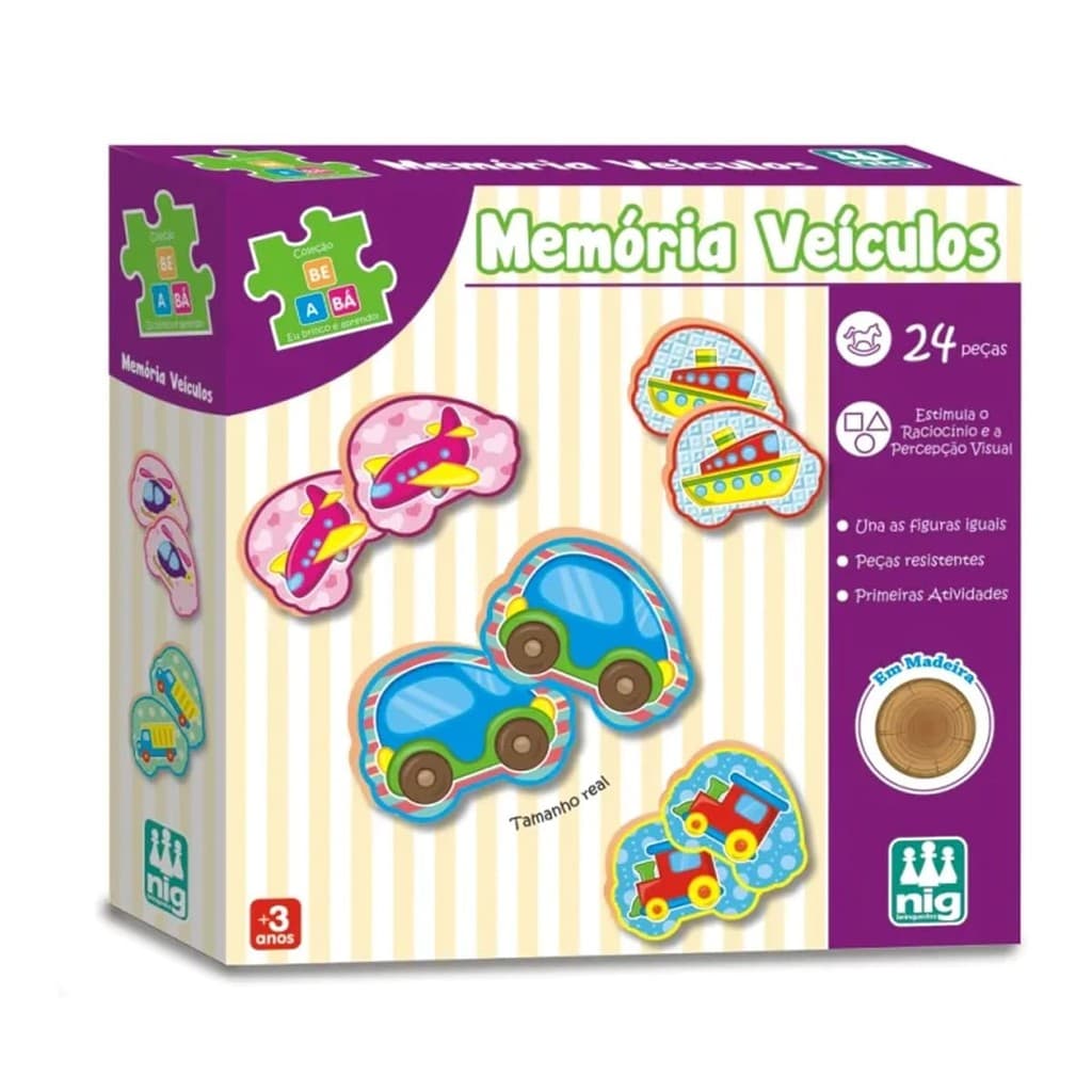 Brinquedo Educativo Jogo da Memoria Veiculos de Madeira - Nig Brinquedos