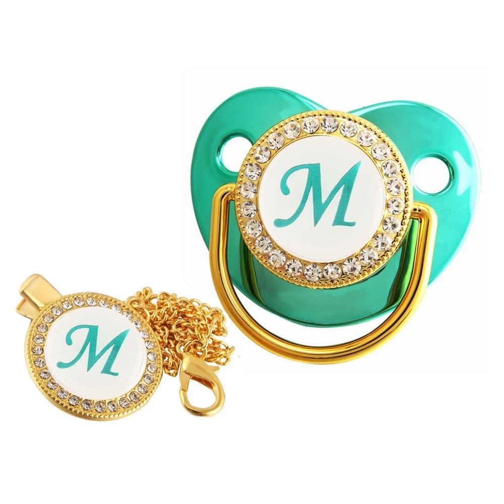 26 Nome Carta Inicial Luxo Verde Baby Pacifier Dummy Soother Nipple 0-18 Meses