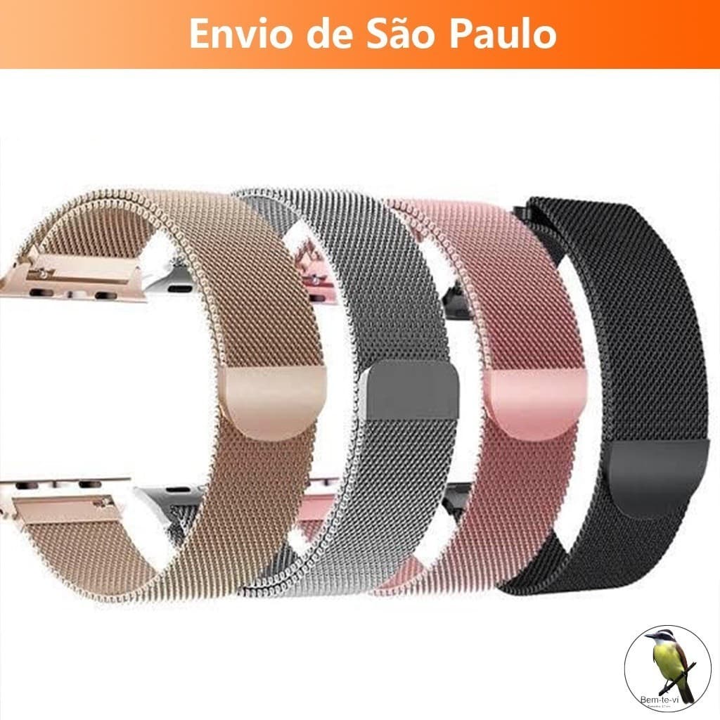 -Bemtevi-Pulseira smartwatch Milanese Metal Magnetico Fecho 38mm 40mm 42mm 44mm Apple Watch X7 X8 T500 Iwo 12 13 16