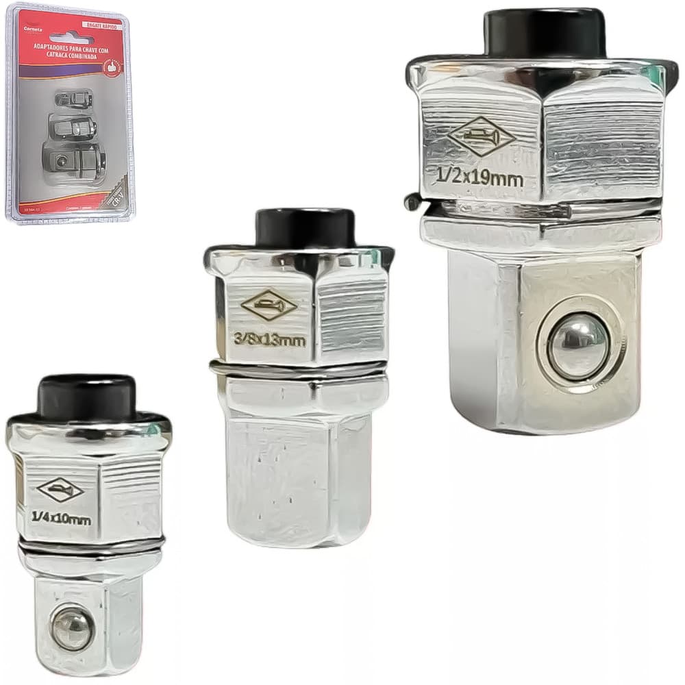 Kit Jogo Adaptadores Engate Rápido Catraca Para Chave Combinada 3 Peças Corneta Profissional