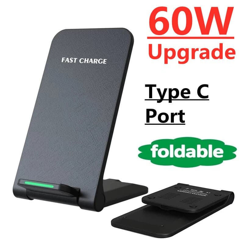 Carregador Sem Fio De 60W Estação De Carga Rápida Dobrável Suporte De Telefone