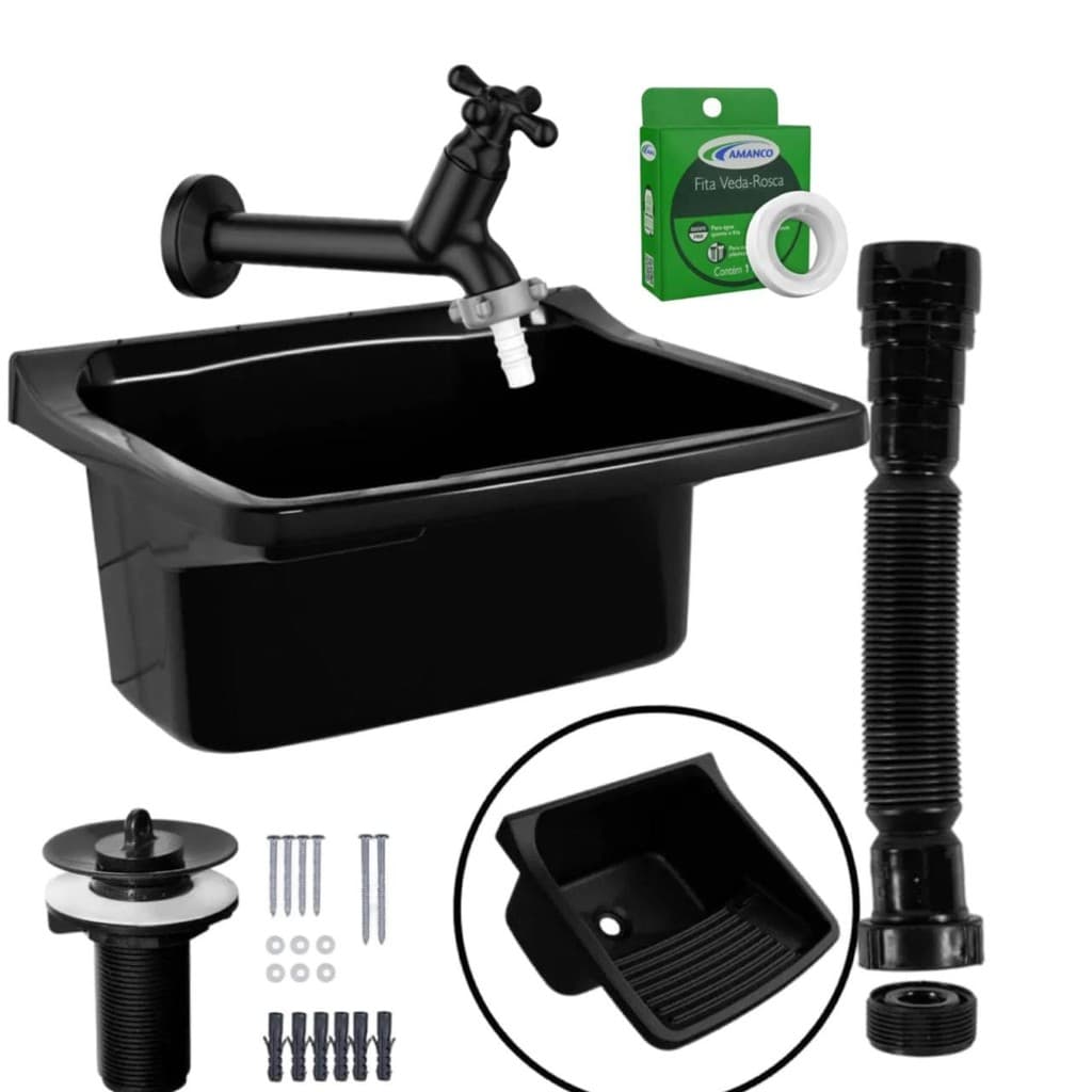 Kit Completo de Tanque Preto de 40 Litros com Torneira de Parede