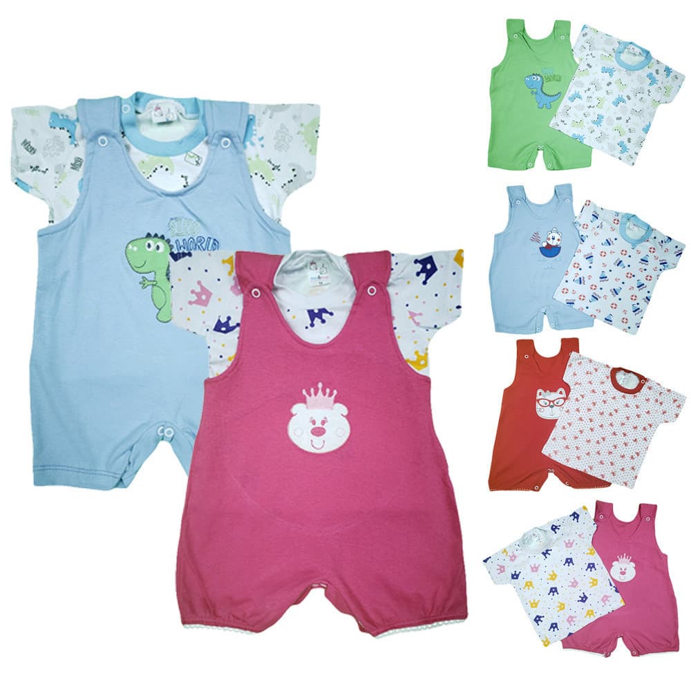 Jardineira Fofa Enxoval Kit 2 Peças Roupa Bebê Menino Menina