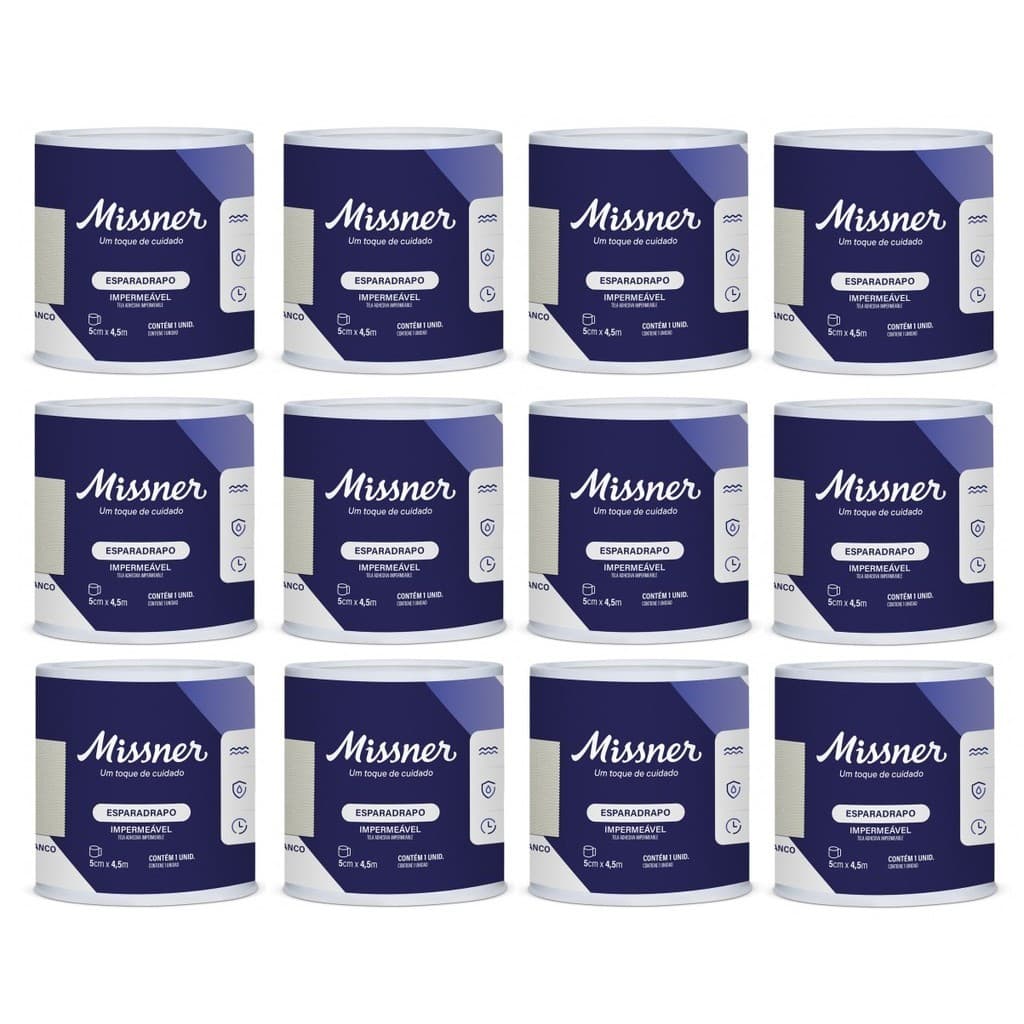 Kit 12 Esparadrapo Impermeável 5cm X 4,5m Branco - Missner