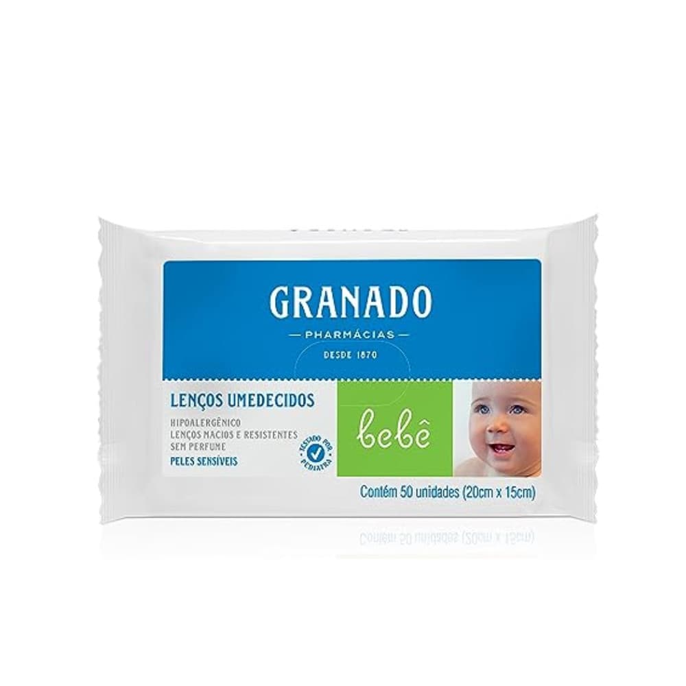 Lenço Umedecido Granado Bebê Peles Sensíveis Com 50 Unidades -