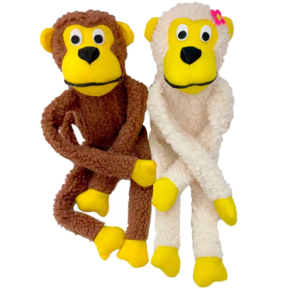 Kit 2 Pelúcias para Cachorro, Macaco 40 cm e Macaca 40 cm Apito Savana Pet