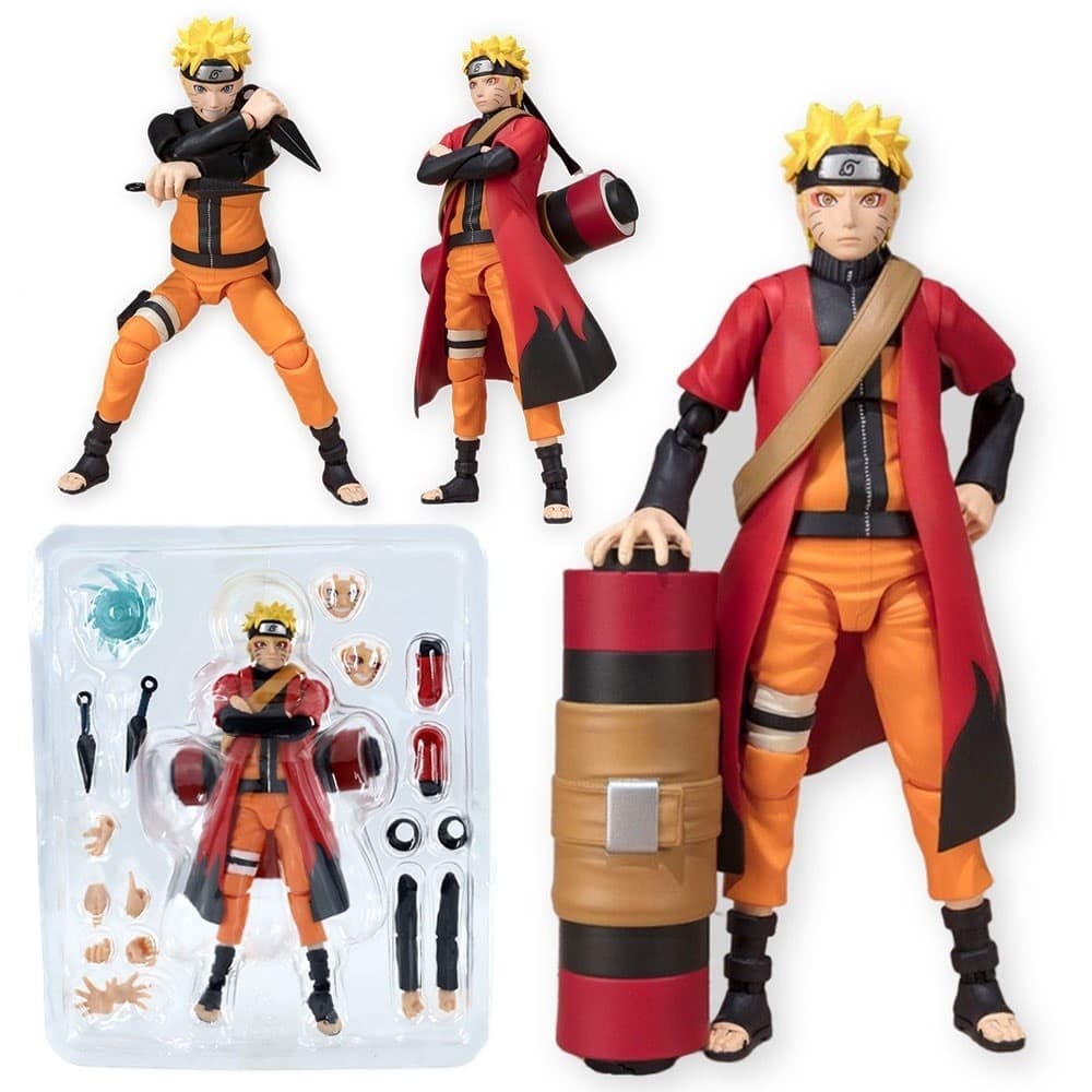 Boneco Naruto Uzumaki Modo Sabio + Acessórios Articulados 14 cm Figura De Ação