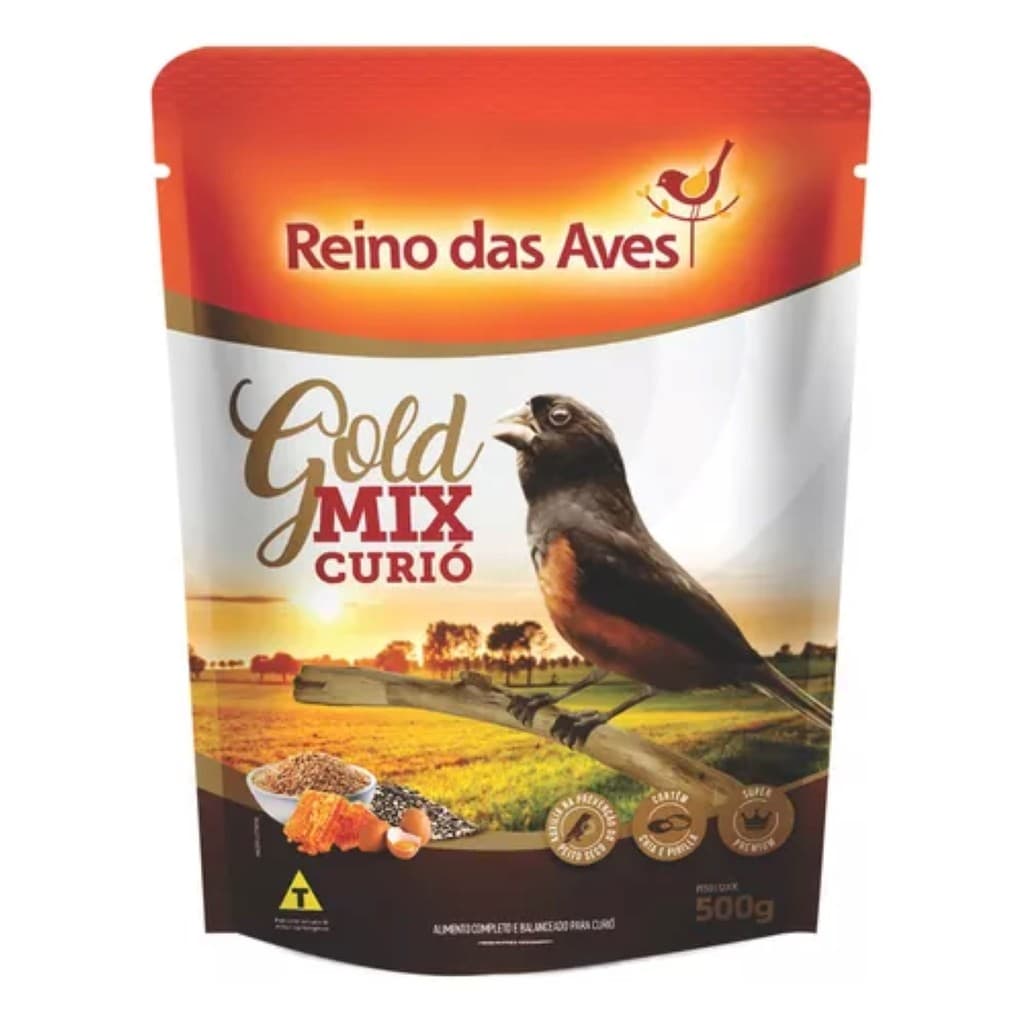 Suplemento Curió Gold Mix 500g Reino das Aves Vitamina Para Pássaros Canto Plumagem e Vitalidade pássaro curió