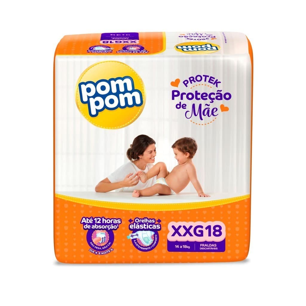 Fralda Pom Pom Protek Proteção de Mãe Jumbo XXG com 18un
