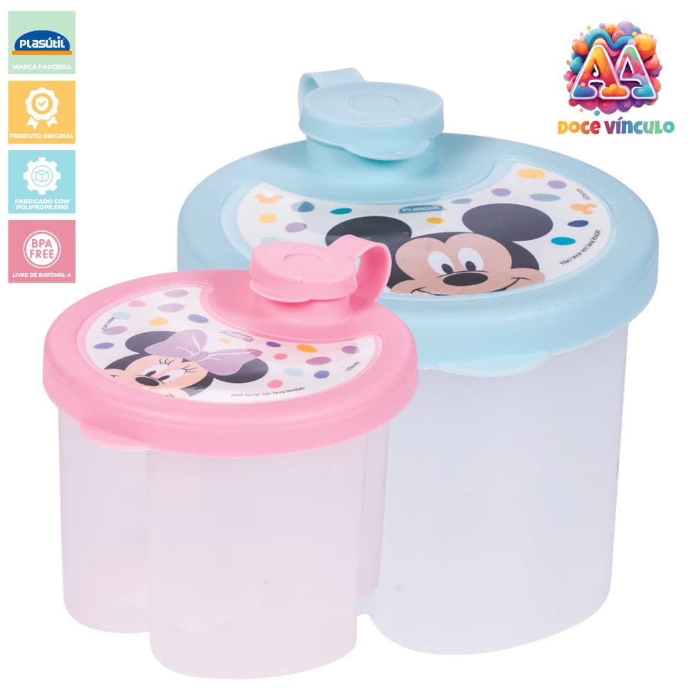 Dosador De Leite Em Pó Infantil 3 Divisões Mickey Minnie - Plasútil