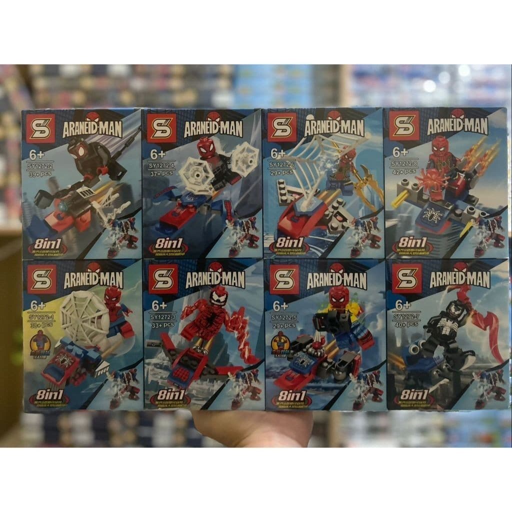 LEGO BLOCO DE MONTAR HOMEM ARANHA COM 8 PEÇAS - ENVIO IMEDIATO MELHORES PERSONAGENS DO MOMENTO