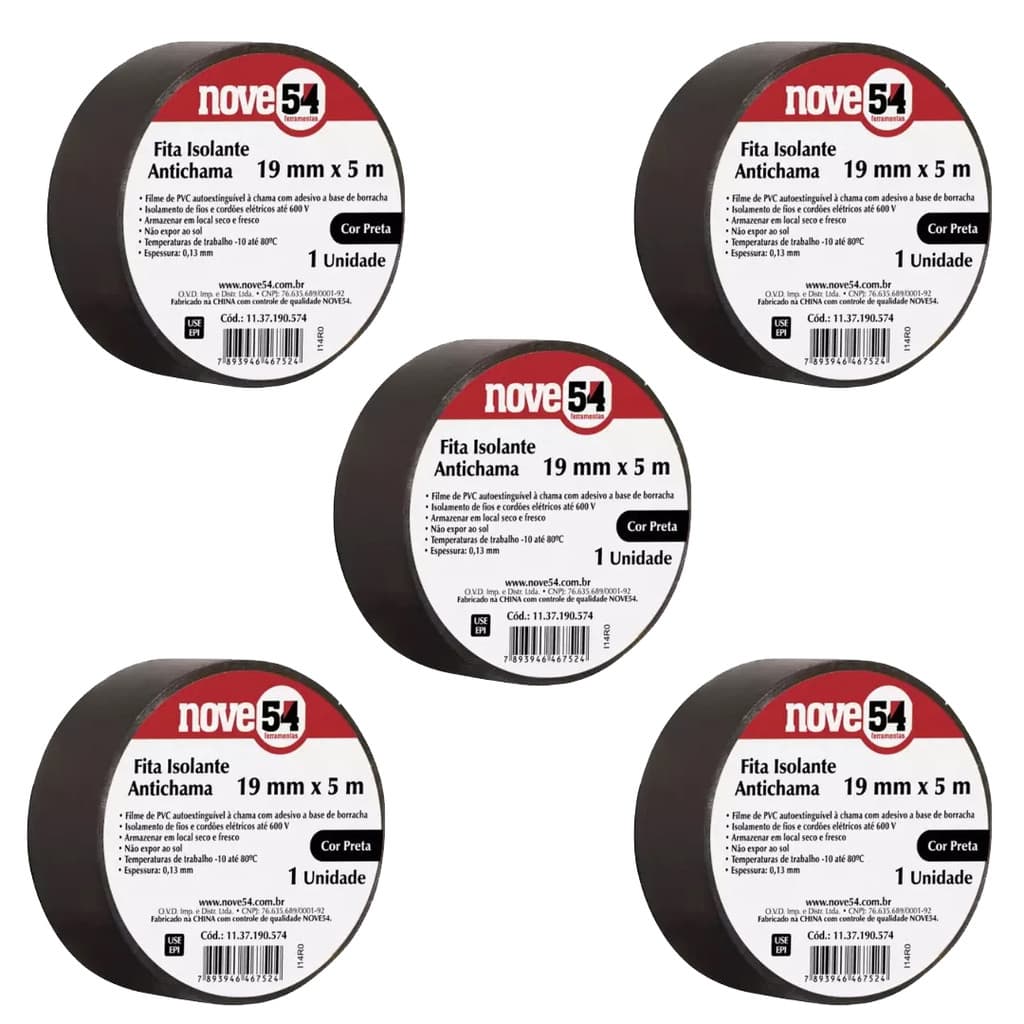 KIT 5 FITA ISOLANTE 19MMX05M PRETA 954