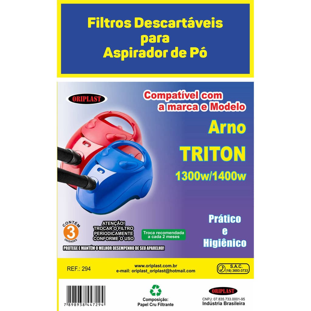 Saco Coletor de Pó para Aspirador de Pó Arno Triton ( KIT C/3 PEÇAS )