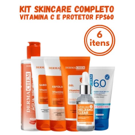 Kits rotina de skincare todos os tipos de pele com vitamina c serum clareador