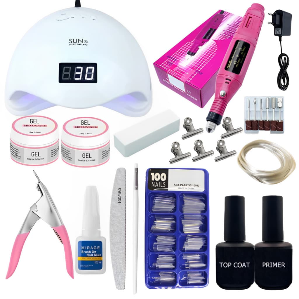 Kit unha para iniciantes gel completo cabine Sun 5 Led Uv 48w lixadeira elétrica unha unhas