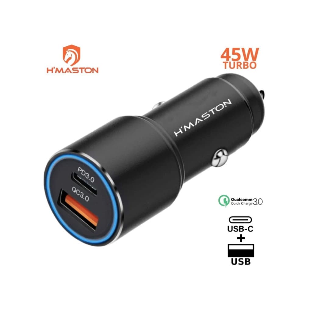 Carregador Veicular H'Maston Turbo USB/Tipo C 45W – Potência e Velocidade Ultra Rápido L06L