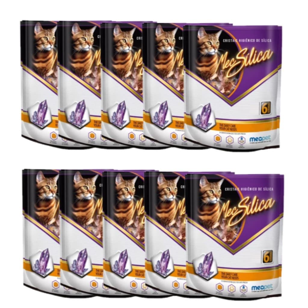 Kit 10 Sílica Gel Gatos Areia Sanitária Pet Mec Silica 1,2kg