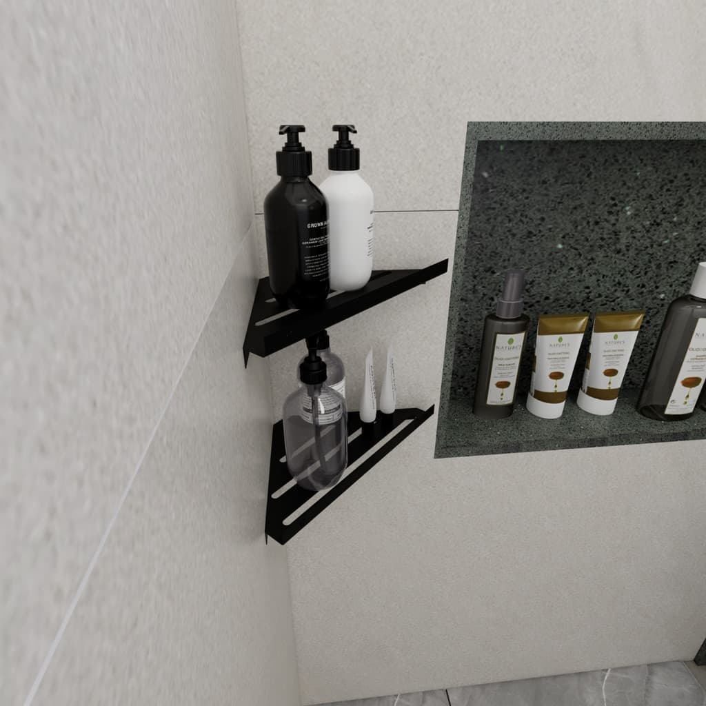 2 Porta Suporte Canto Parede Shampoo Sabonete Suporte Preto