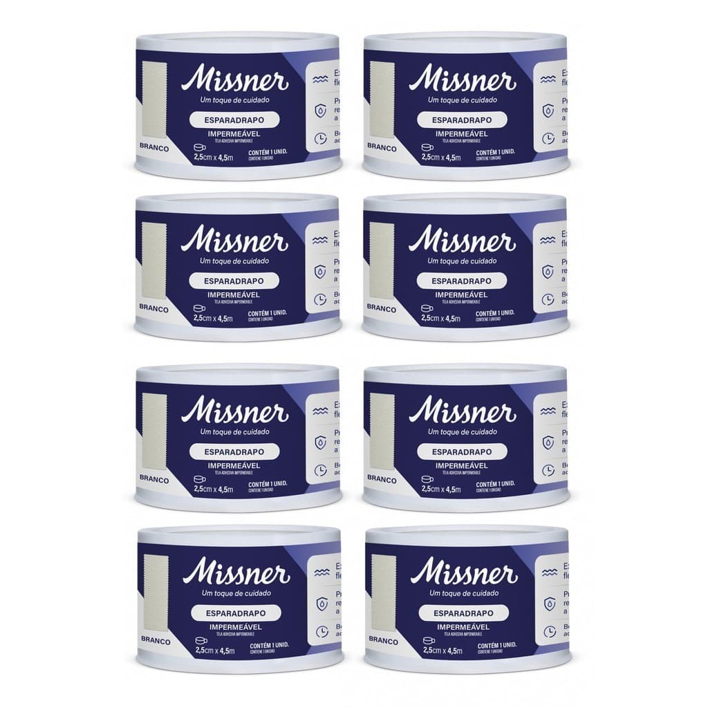 Kit 8 Esparadrapo Impermeável 2,5cm X 4,5m Branco - Missner