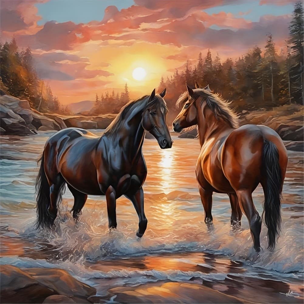 Reunião De Dois Cavalos De Pintura Com Diamante 5D Feitos À Mão-Presente Surpresa De Férias-Cheio De Diamantes-Decoração De Parede Art Craft