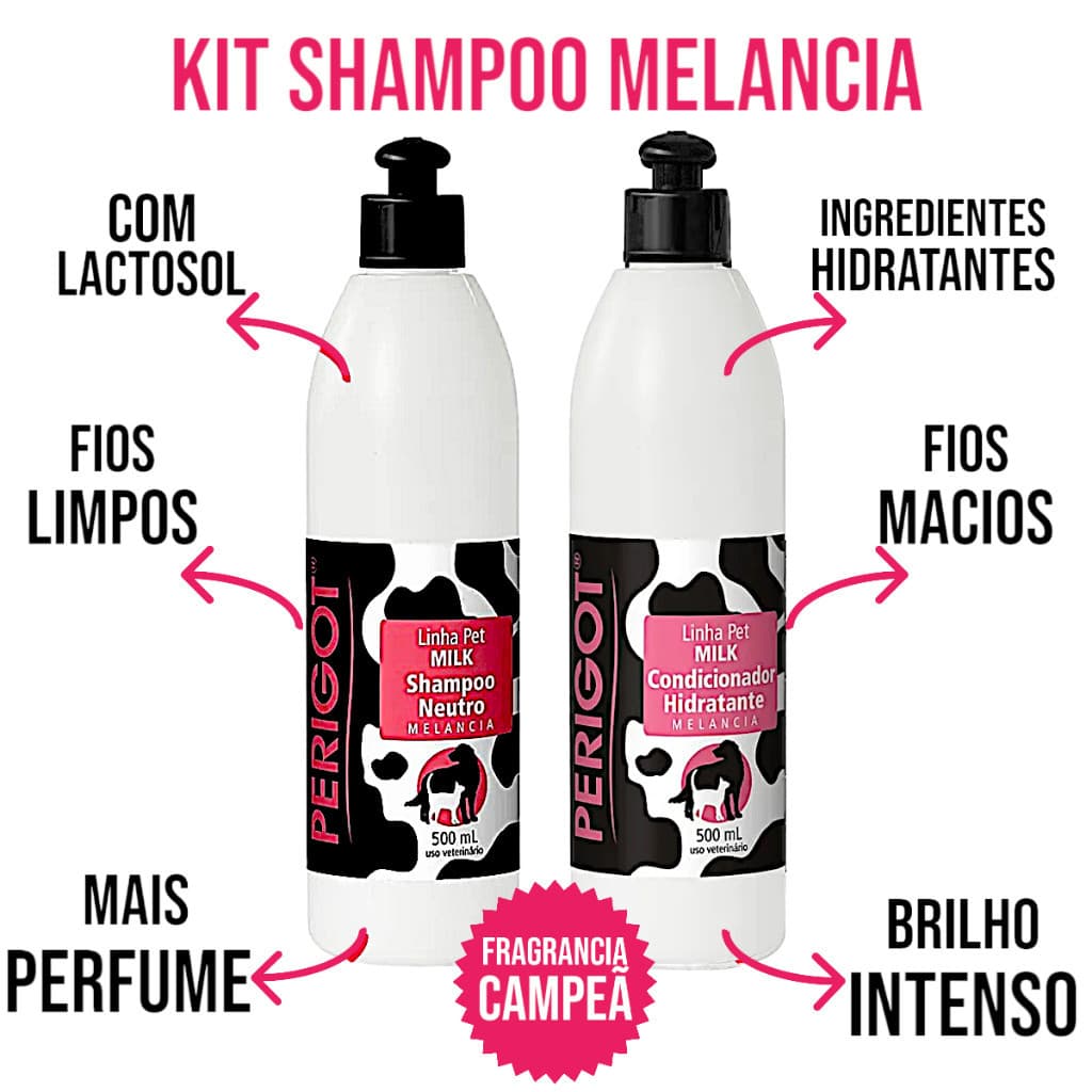 Kit Shampoo + Condicionador Melancia Perigot 500 Ml Cada - Para Cães e Gatos - Produto Original