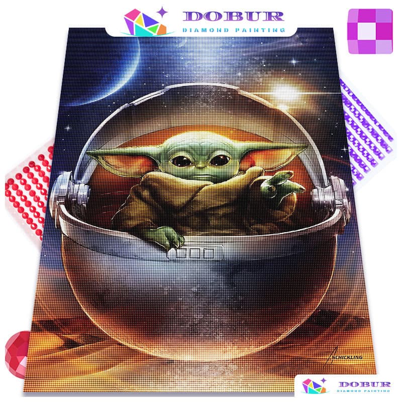 DOBUR | Conjunto De Pintura Diamante Bebê Yoda Star Wars O Mandaloriano 5D DIY Redondo/Quadrado Completo Broca Lona Com 