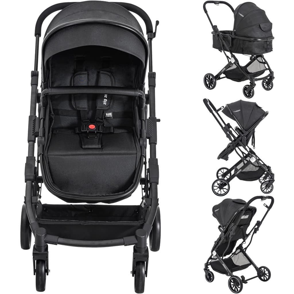 Carrinho de Bebe com Bebe Conforto Base Kiddo Zig Zag Preto