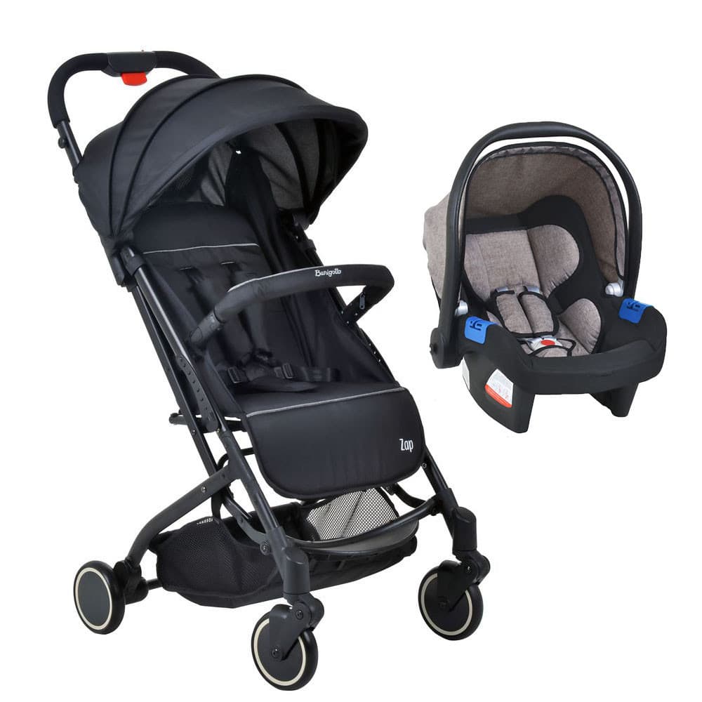 Travel System Burigotto Carrinho de Bebê Zap Preto com Bebê Conforto Touring X Cappuccino