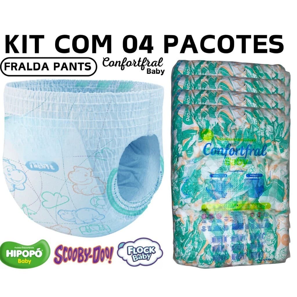 KIT COM 04 PACOTES DE FRALDA INFANTIL CONFORTFRAL BABY 2 LINHA FRALDA CALÇA
