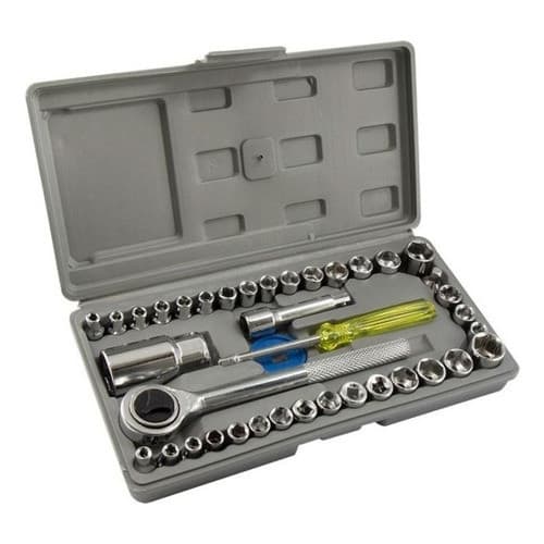 Kit Jogo Soquetes Sextavado Catraca Chave Adaptador 40 Peças