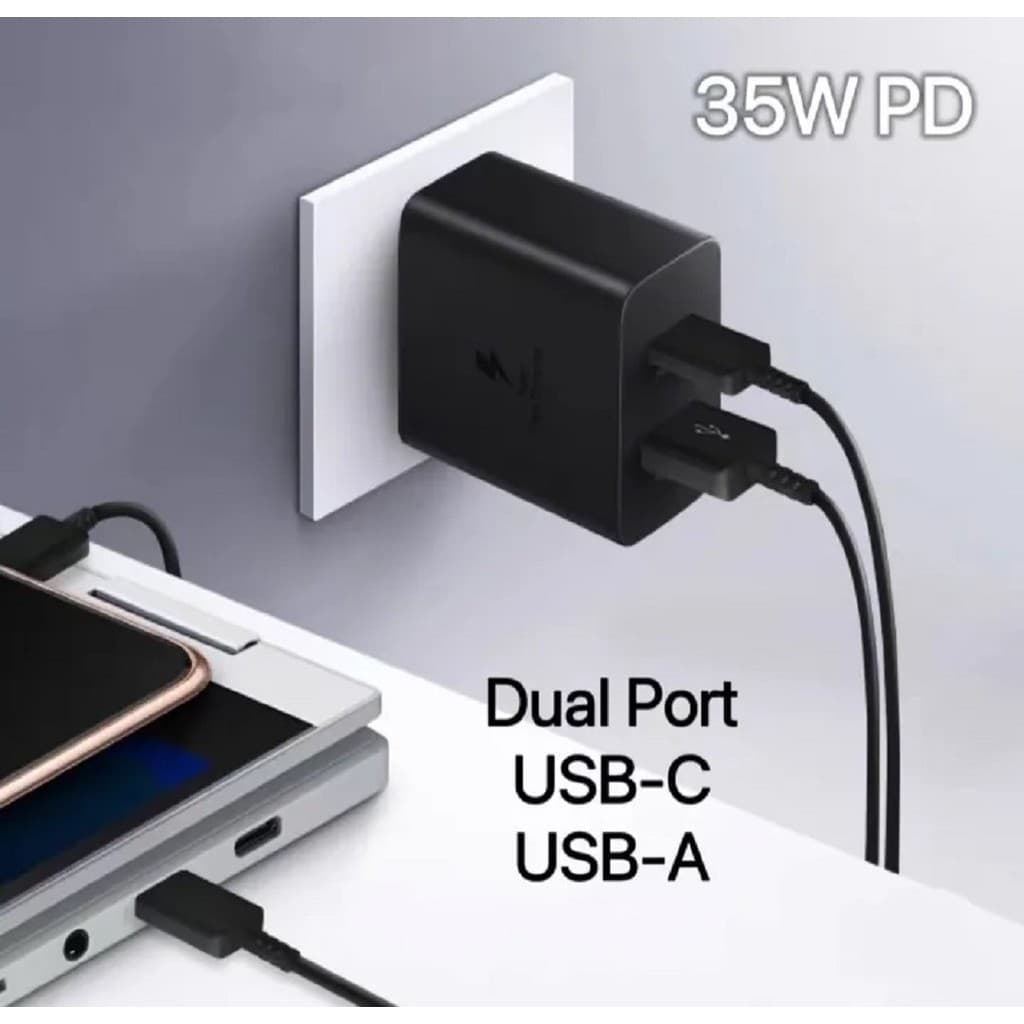 Carregador de Celular Turbo Com Entrada Dupla USB-A 3.0 15W USB-C 35W Carregamento Rápido