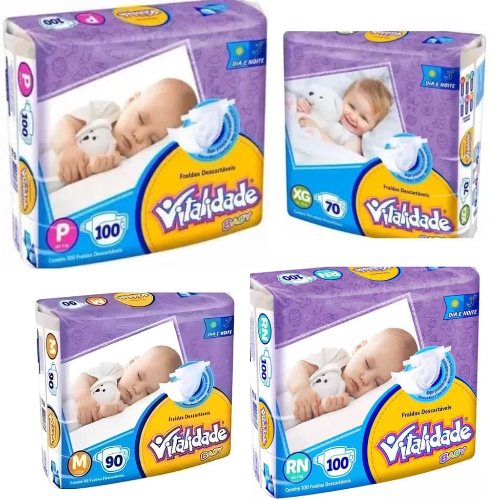 Fralda Destartável INFANTIL Mega Pacotão VITALIDADE BABY Fraldas Infantil Vitalidade Baby do RN AO XXG BARATA