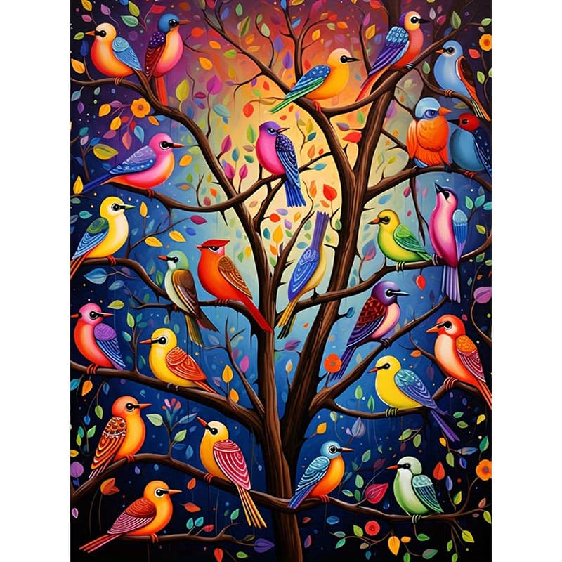 Pintura Sem Moldura DIY 5D Com Diamante Pássaros Em Árvore , Kit De Bordado Arte Completo , Decoração De Parede Feita À Mão No Home Office