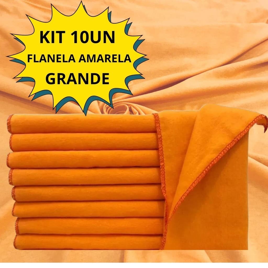 Kit 10x Flanela Grande Amarela 100% Algodão Tecido Ultra Macio Para Limpeza de Carros Vidros Janela