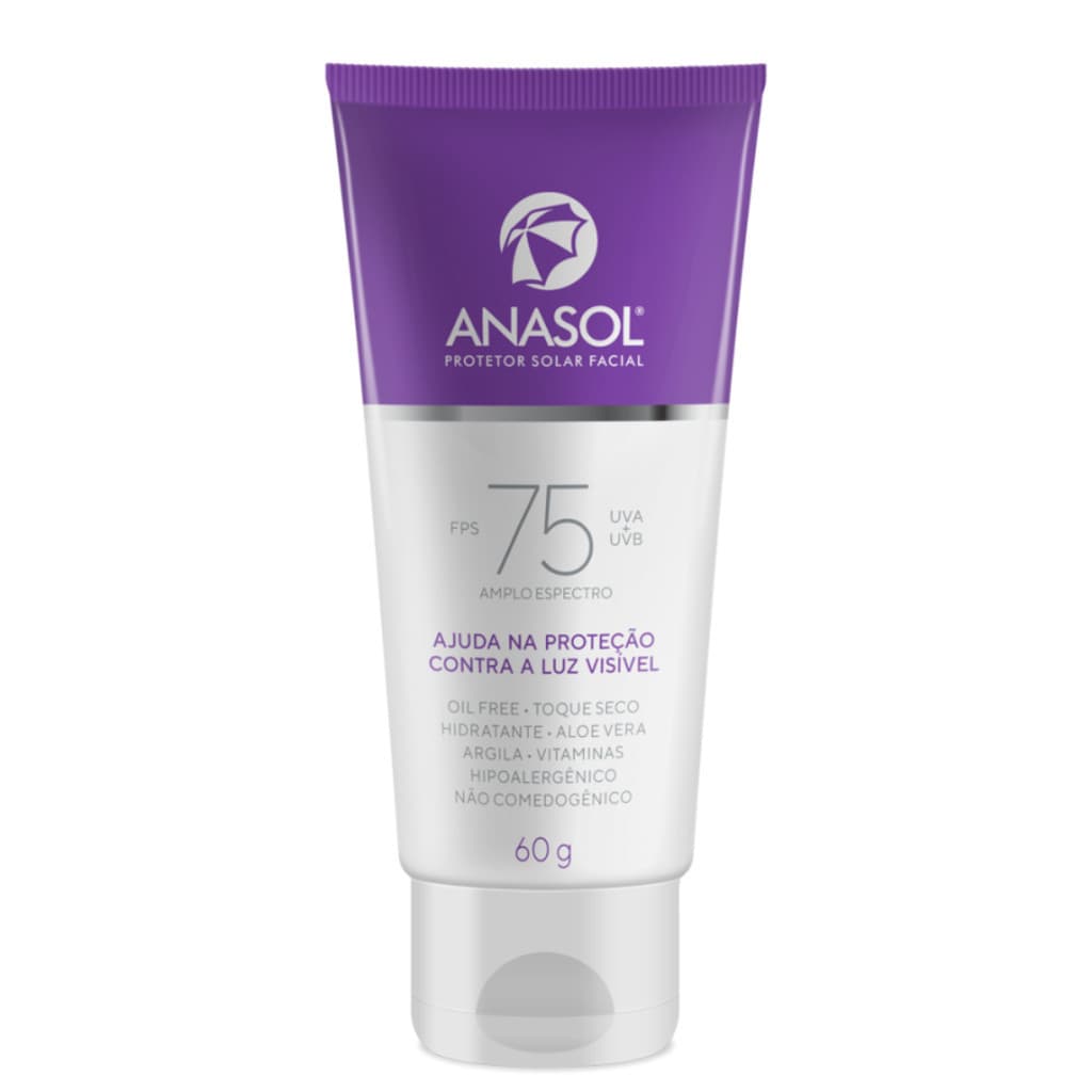 Anasol Protetor Facial Fps 75  60 gr Toque Seco com 1 unidade Vegano