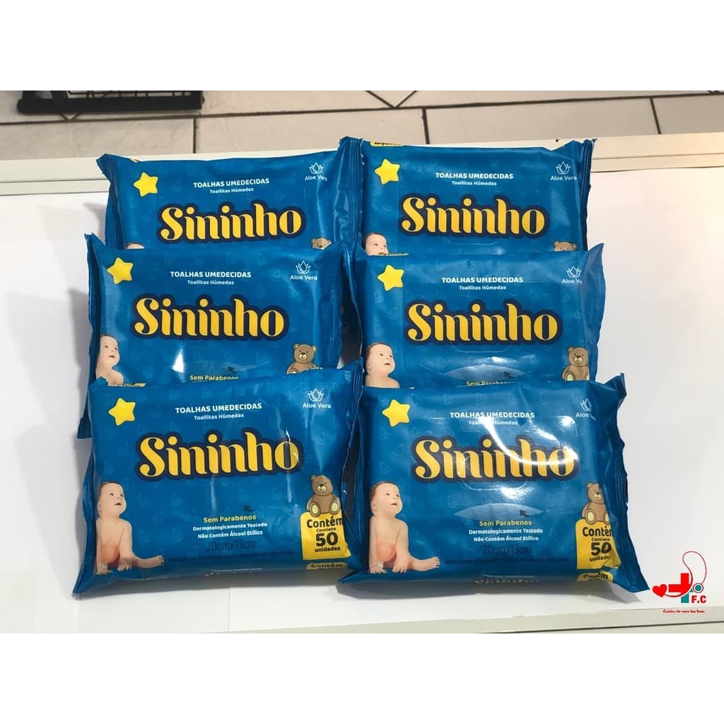 Toalhinha Umedecida Sininho Livre de Alcool com Aloe Vera Kit C/6 Pacotes C/50 Unid CADA
