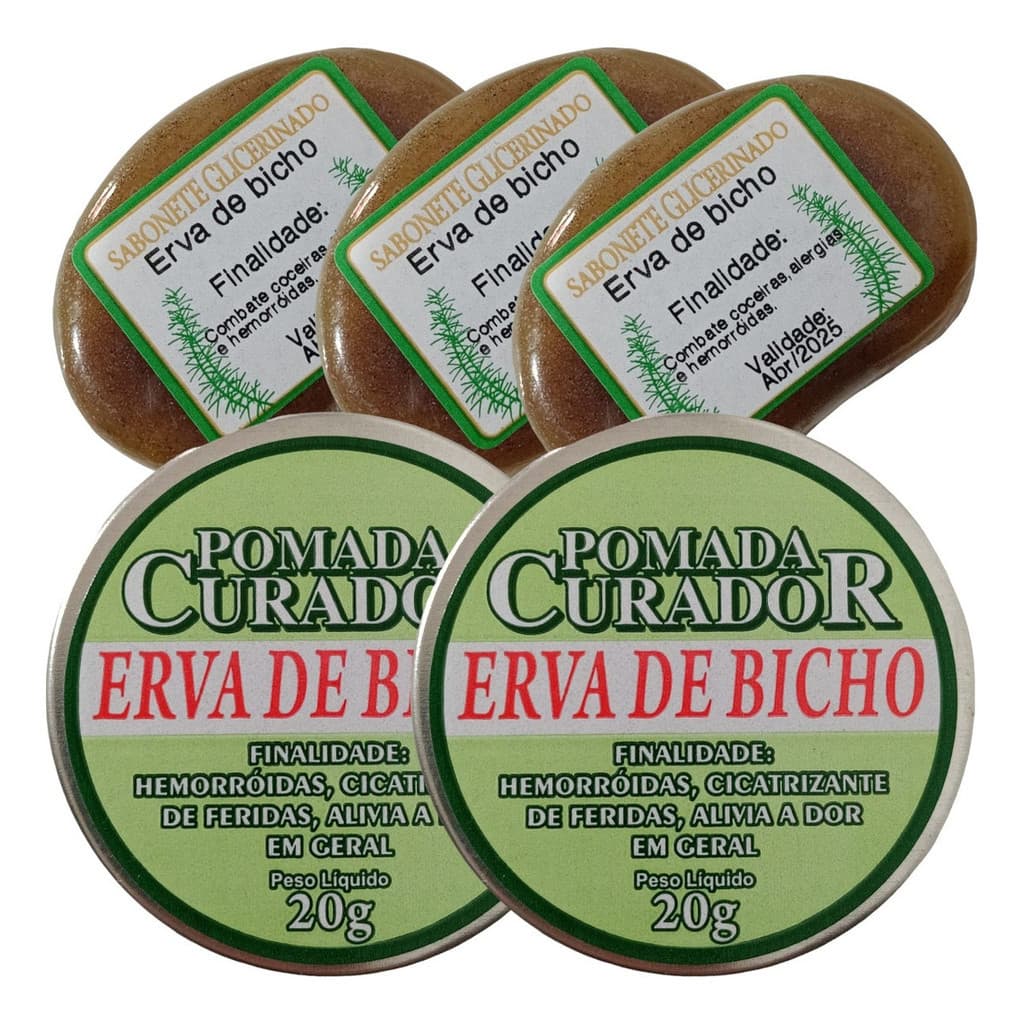 Kit 2 Un Pomada Erva de bicho + 3 Und Sabonete Erva De Bicho