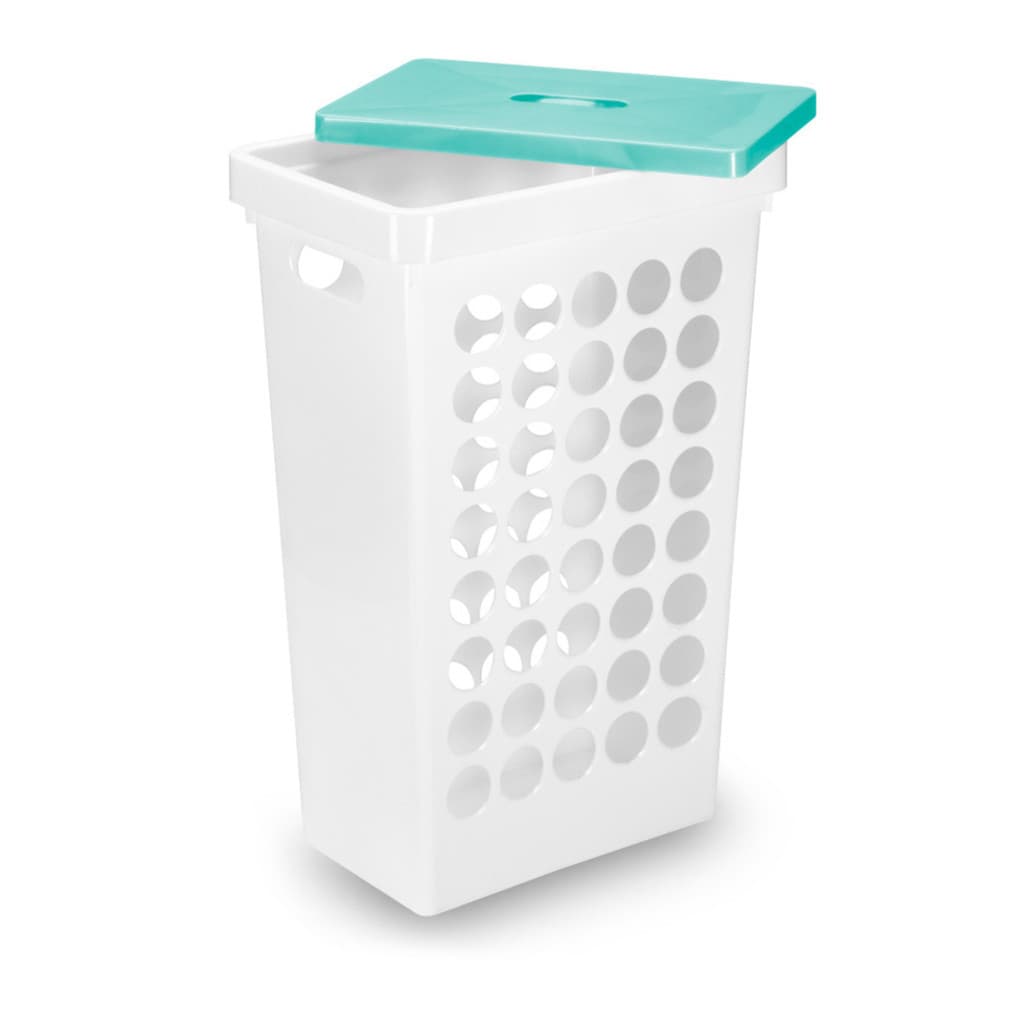 Cesto Organizador De Roupas Retangular Lavanderia Banheiro Quarto 43L Branco Com Tampa Verde Arthi