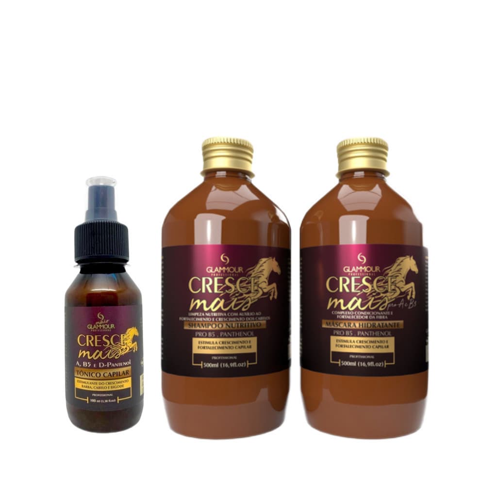 ￼Kit Capilar Crescimento De Cabelo Cresce Mais Forte - Mais Glammour Professional Shampoo, Máscara Hidratante