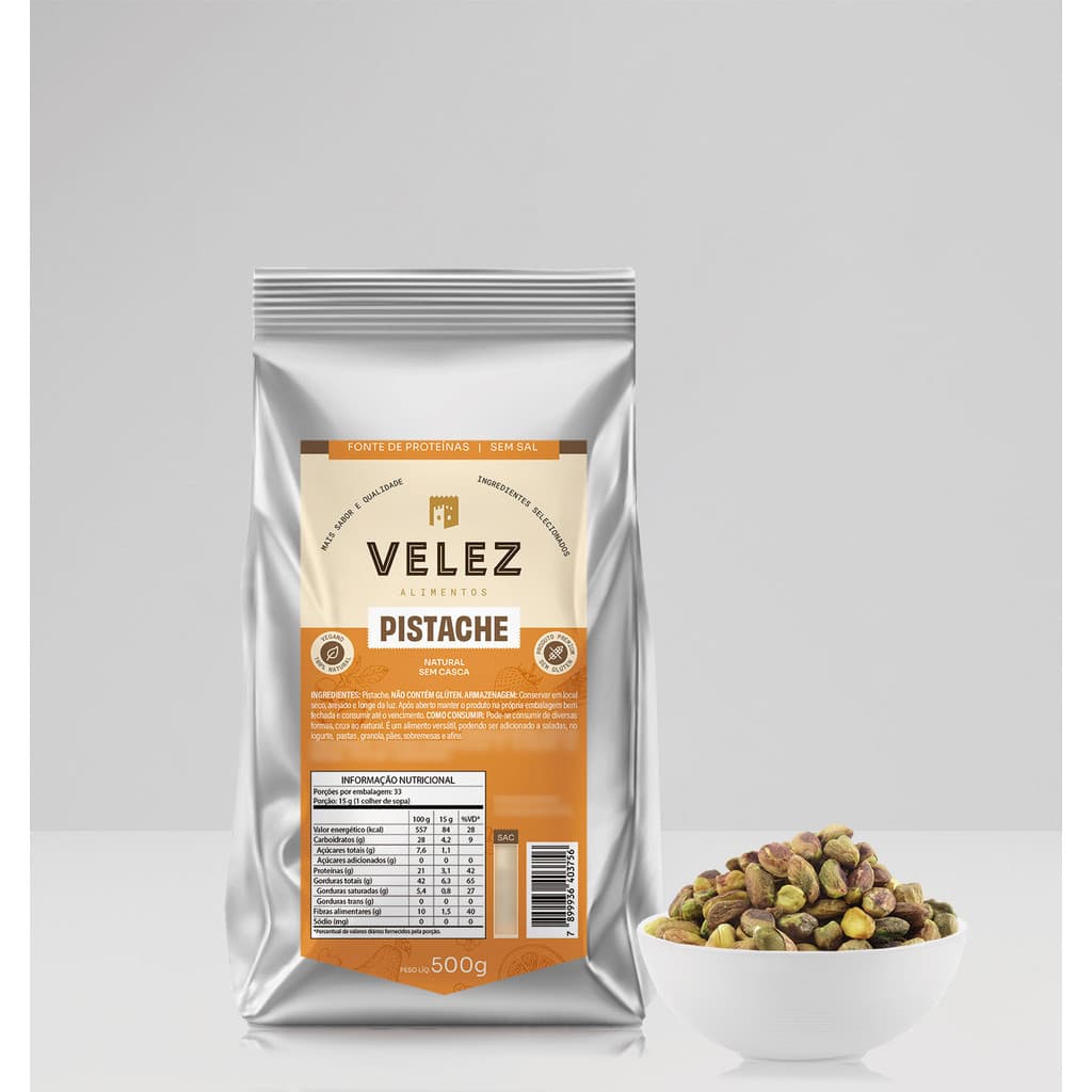 Pistache Cru Sem Casca Sem Sal Snack Saudável Natural VELEZ 500g Premium  Ideal para Panetone