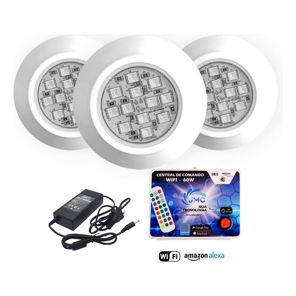 Kit Led Luminaria Rgb Wifi Alexa 03 Led 9w Rgb