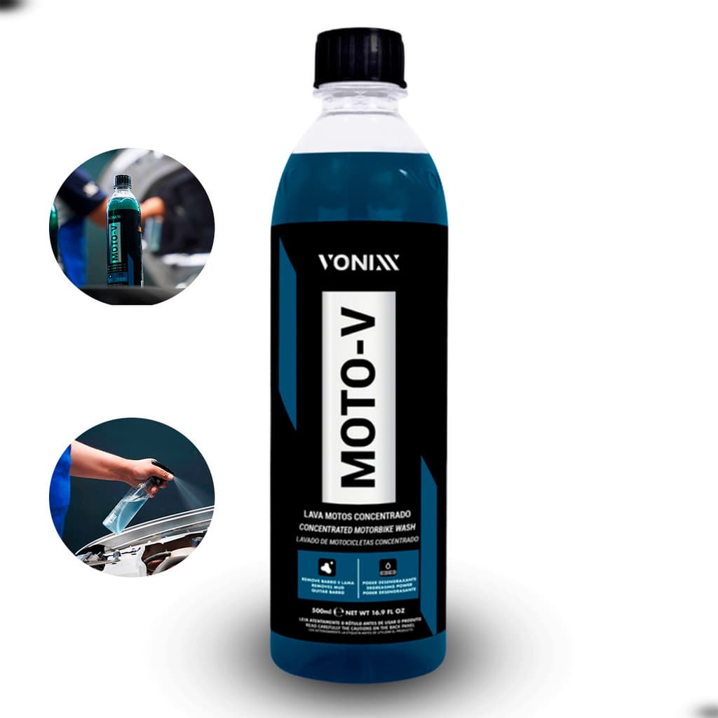 Lava Motos Moto-V 500ml Fórmula equilibrada para motos, remove sujeira pesada como lama, perfeita para lavagem diária