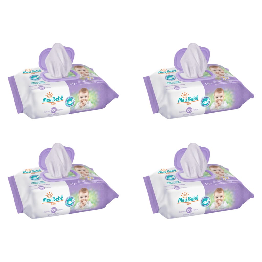 Kit Toalha umedecida Meu Bebê Soft com 400 Unidades
