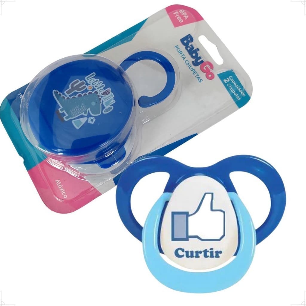 Kit Chupeta BabyGo Azul T2 6 à 18 Meses mais Porta Chupetas