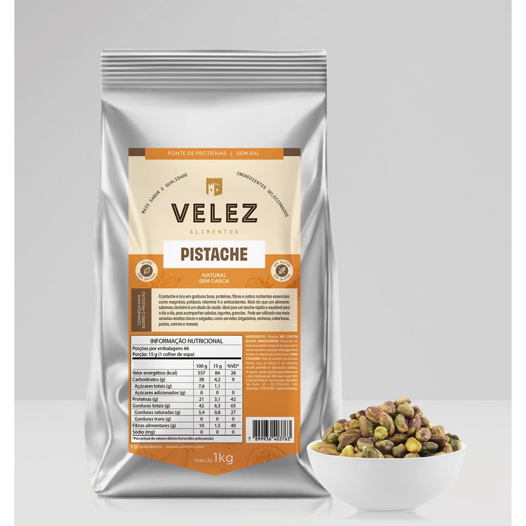 Pistache Cru Sem Casca Sem Sal Snack Saudável Natural VELEZ 1kg Premium  Ideal para Panetone