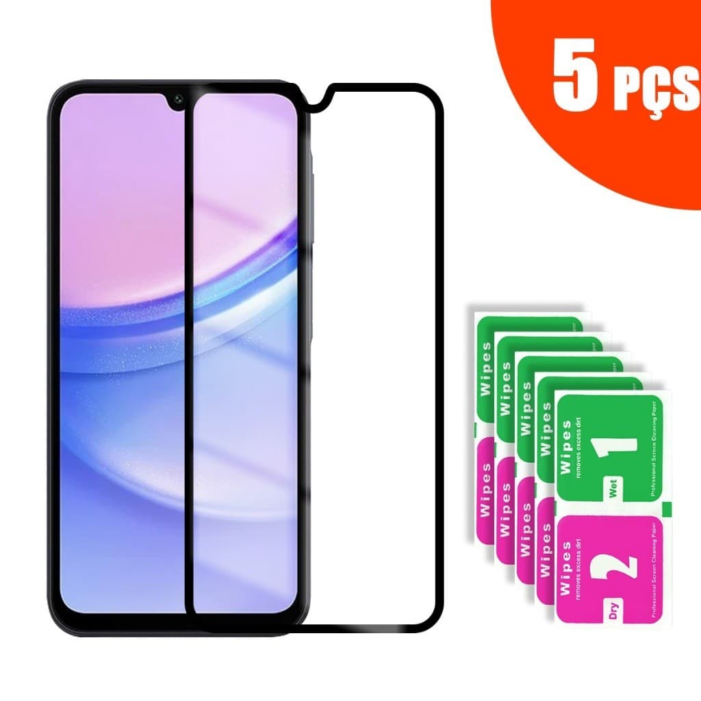 Kit 5 Película 3D Vidro Temperado Para Samsung Galaxy A55 A35 A25 A15 A05 A05s A54 A34 A24 A14 A04 A04s A04e A73 A53 A33 A23 A13 A03 A03s A03 Core A72 A52 A32 A22 A12 A02 A02s A71 A51 A31 A21 A21s A01 A01 Core