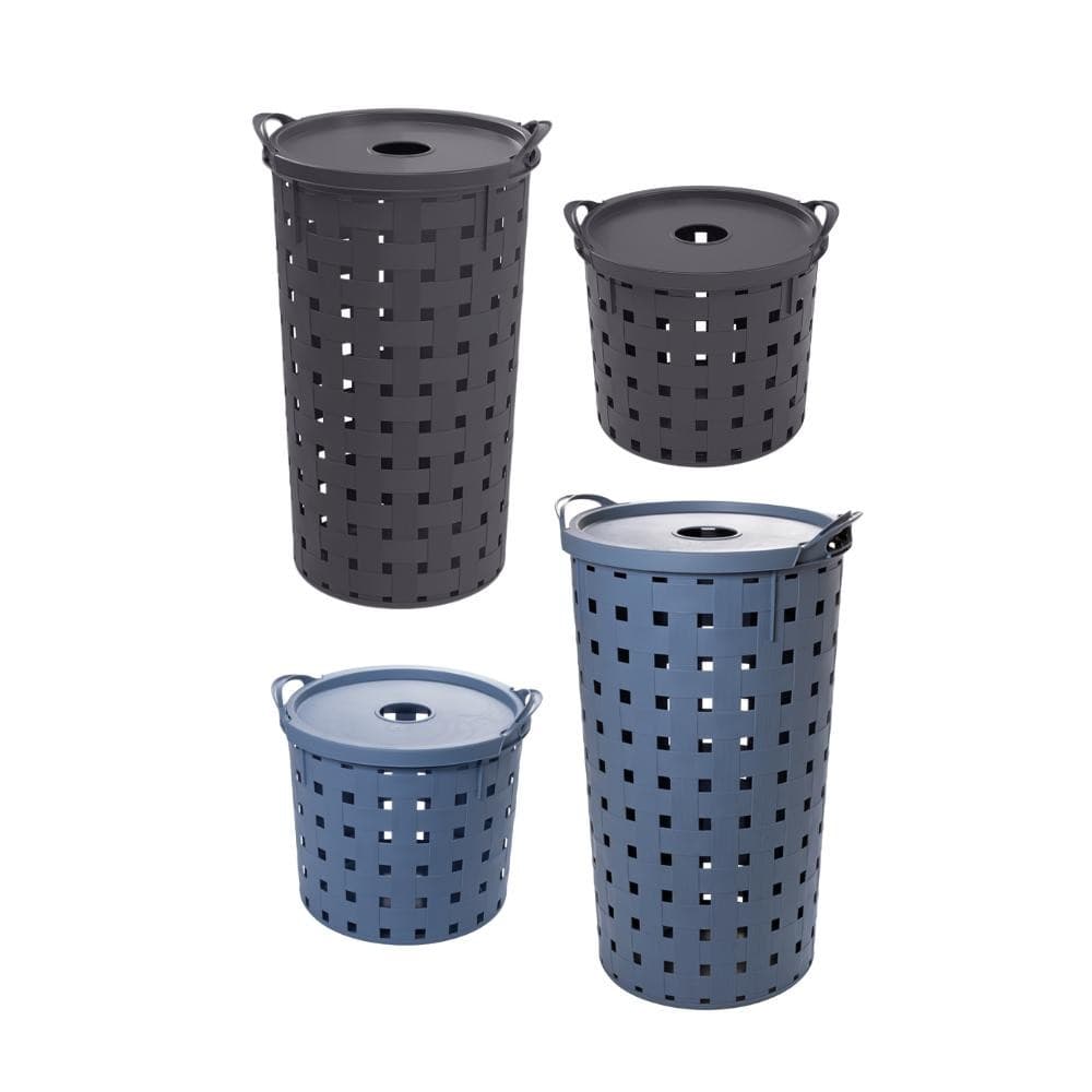 Kit 2 Cestos Organizadores Multiuso Redondos Alças Tampa Lavanderia Banheiro Plasútil