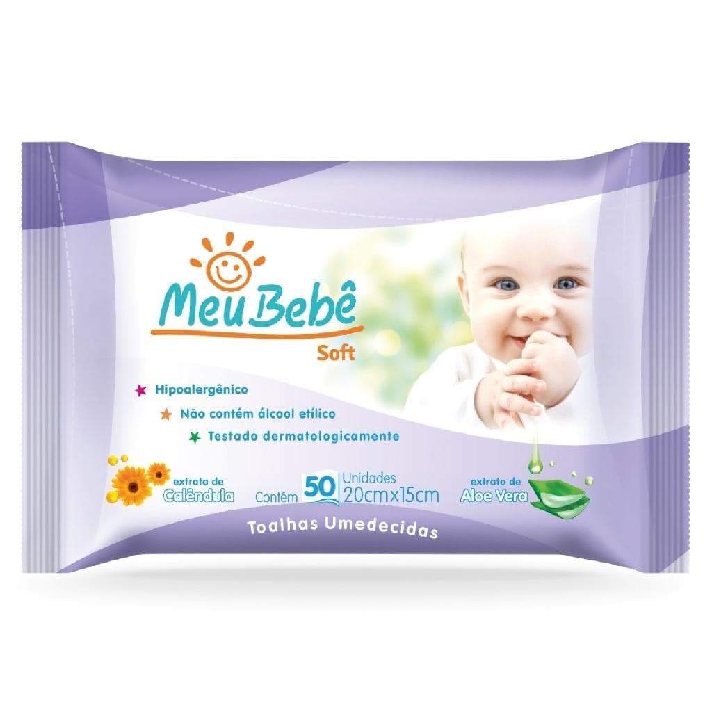 Toalha Umedecida Infantil Meu Bebê Soft 20cm x 15cm C/50 Unidades