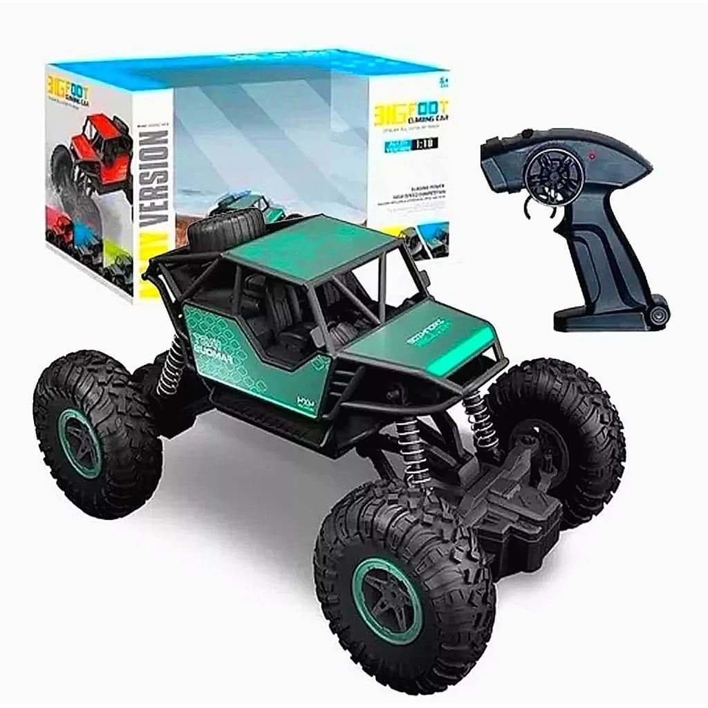 Brinquedo Infantil Carrinho Recarregável Com Controle Remoto Suspensão Off-Road Verde Metálico